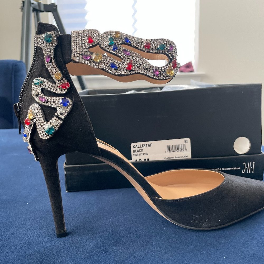 Kallistaf Black Stoned Evening Wear Shoes